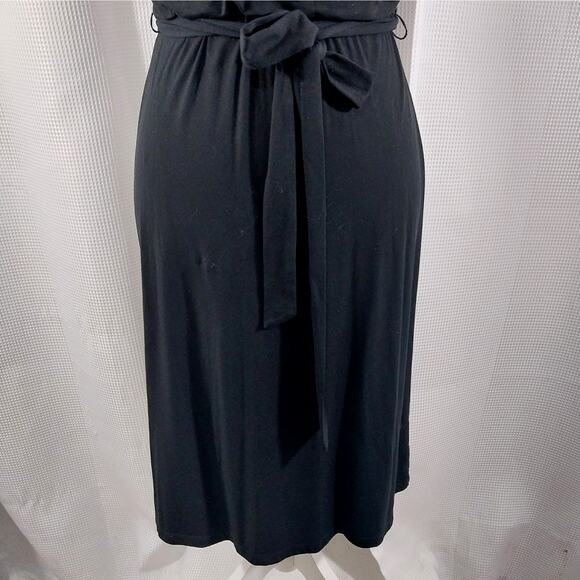 TALBOTS PETITES! BLACK JERSEY KNIT BELTED WAIST, CRISS-CROSS BODICE DRESS! SZ SP - Picture 4 of 11